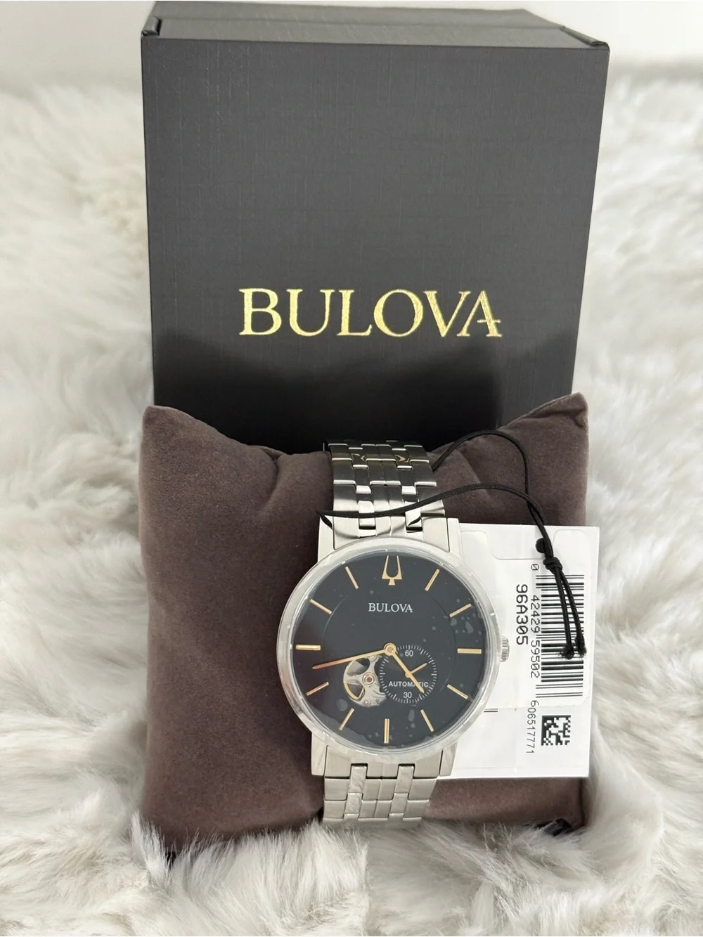 Bulova American Clipper Automatic Men’s Watch 96A305 Black Dial NWT Box